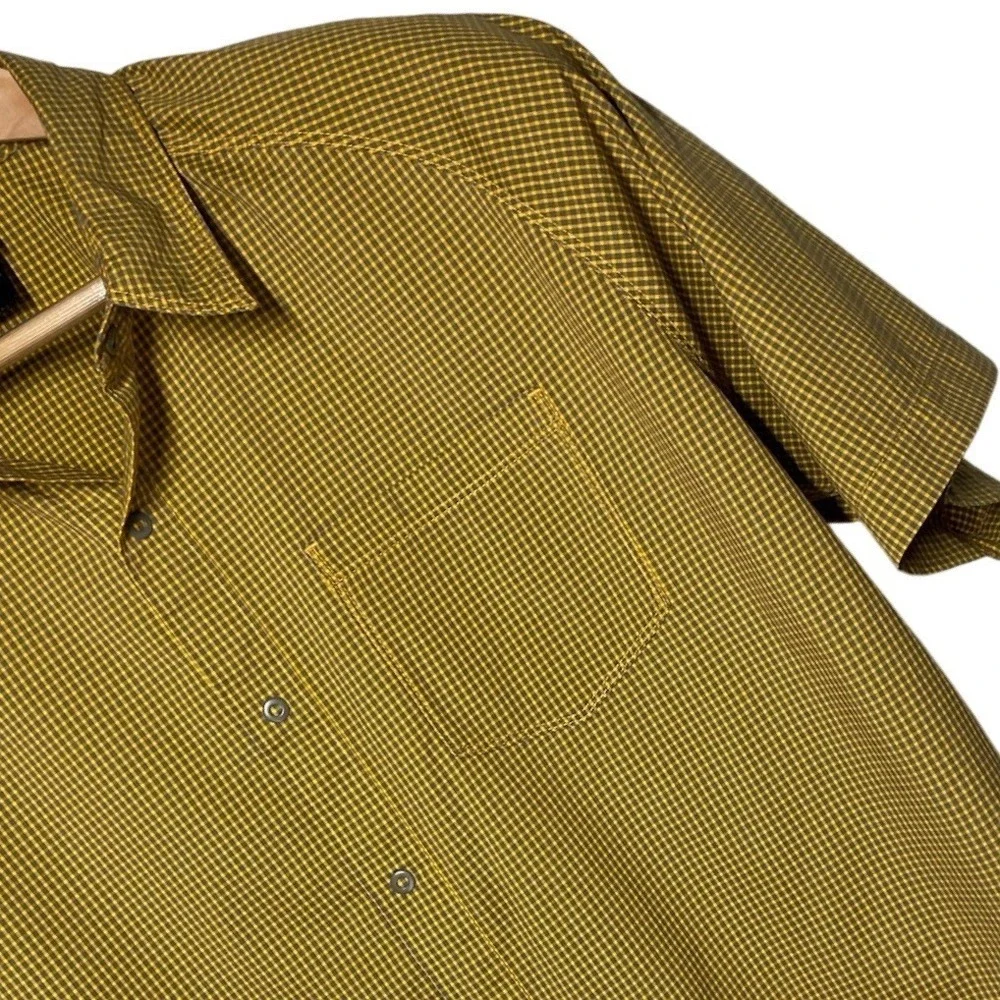 The North Face Men XL Short Sleeve Gingham Button Down Shirt Mustard Yellow Grey